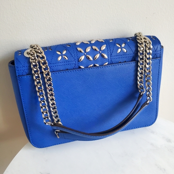 LIKE NEW* Michael Kors Tina Electric Blue ๐ Perforated Floral Shoulder Bag - Picture 11 of 12